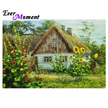 

Ever Moment Diamond Painting Flower Cottages Decoration Picture Of Rhinestone Mosaic Diamond Embroidery Cross Stitch 3F2058