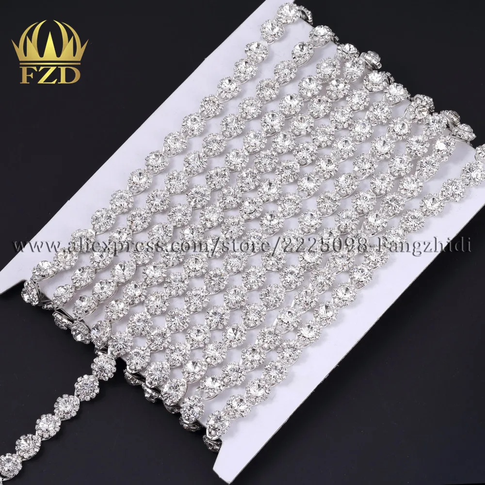 

FZD Wholesale 30 Yards 11mm Strass Cup Chain Sliver Rhinestone Applique Designs for Bridal Wristband Belts for DIY Decoration