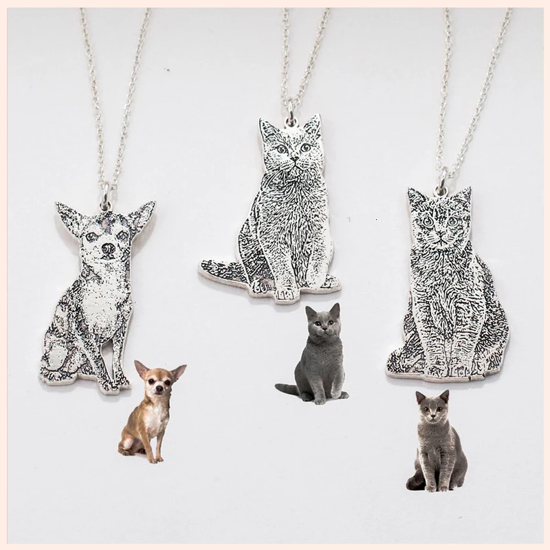 

925 Sterling Silver Custom Pet Pattern statement Necklaces and Commemorative Cat Dog DIY Jewelry Pendant Necklace Free Shipping