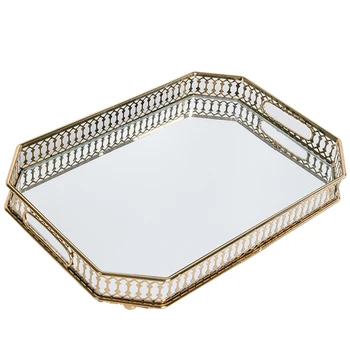 

Vanity Tray, Decorative Tray with Square Metal and Mirrored Base for Countertop H58C