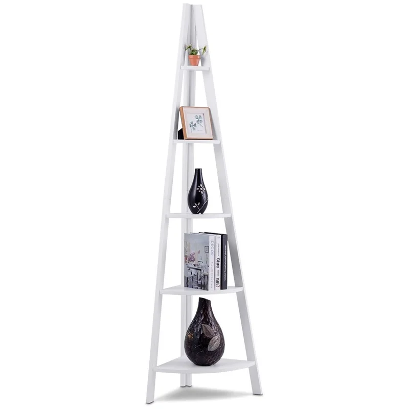 buy 5 Tier Floor Corner Stand Ladder Shelves Bookshelf Round Shelf Board Stable Three legged Structure Utility Cabinet HW60327