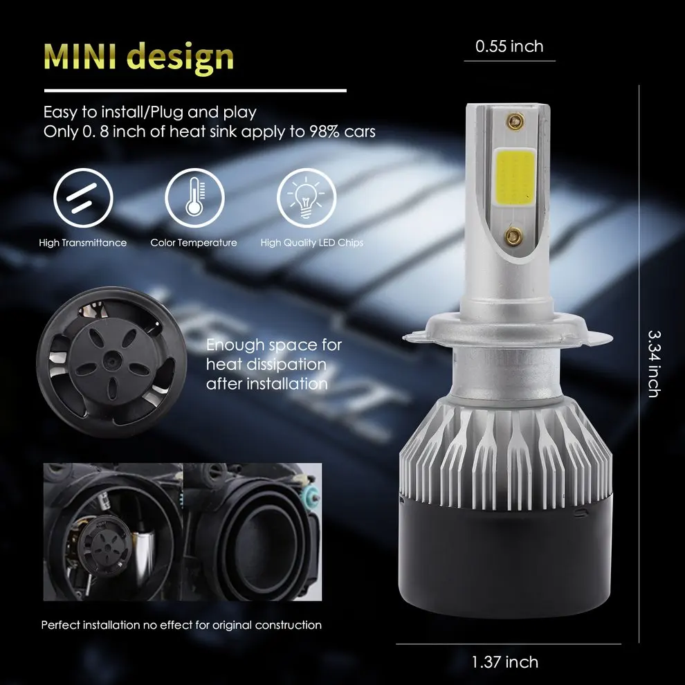 Автомобильные мини-фары EV9 6000K H7/9005/HB3/9006/HB4/H8/H9/H11/H1 светодиодный фонарь для передних автомобильных ламп