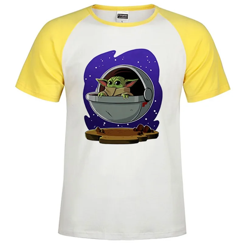 Raglan yellow 68 Г., Детская футболка с Йодой мандалорианская футболка с джедаем, белая футболка с круглым вырезом, мягкие Забавные топы с принтом «Звездные войны» - Цвет: Raglan yellow 68