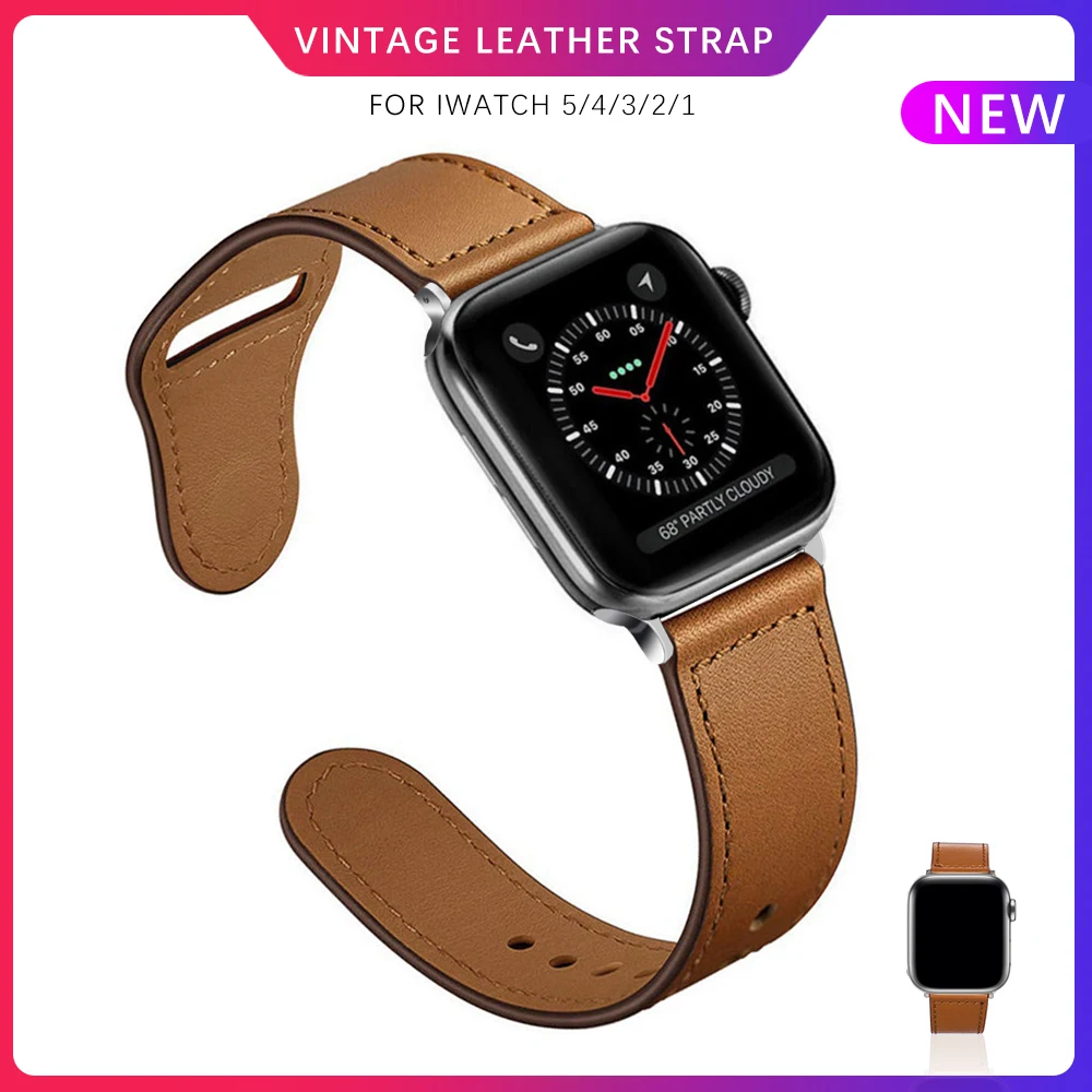 Ремешок из мягкой кожи для Apple watch SE 6 5 4 3 2 1 band 38 мм 42 iWatch 40 44 браслет натуральной