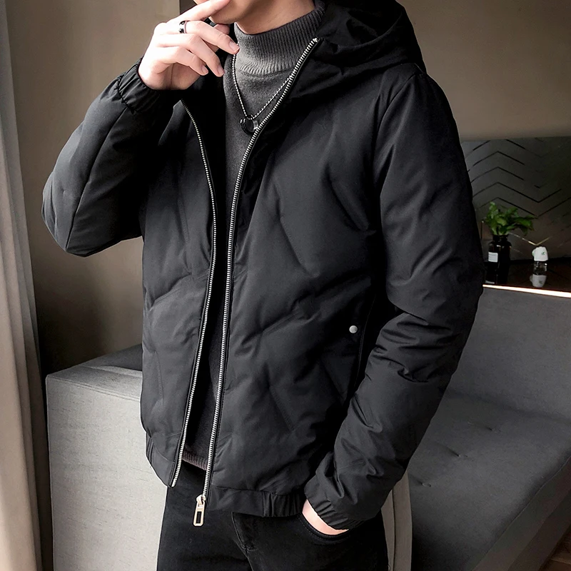 

Winter Men's Streetwear Coat 3XL 4XL 5XL Short Style White Down Ultra Jacket Lightweight Hooded Warm Portable Windbreaker