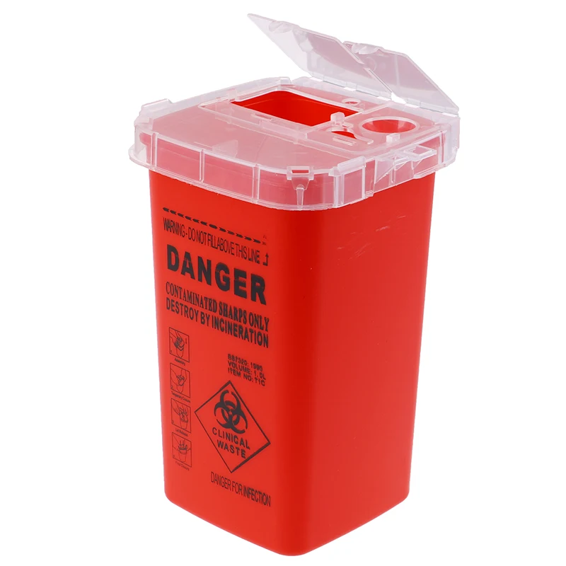 1L Capacity Sharps Container Medical Needles Bin Biohazard Tattoo Piercing Needles Disposal Collect Box Tattoo Artist Waste Box
