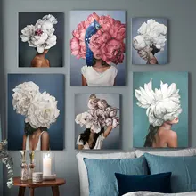 Decorative Painting Living Room Home Decoration Flowers Feathers Woman Abstract Canvas Painting Wall Art Print Poster Picture