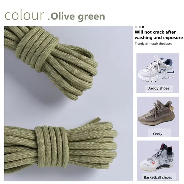 1Pair New 2021 Round Shoelaces Polyester Solid Classic For Yezy Sports Martin Boot shoeslace Sneaker Shoe Laces Strings 20colors Olive green