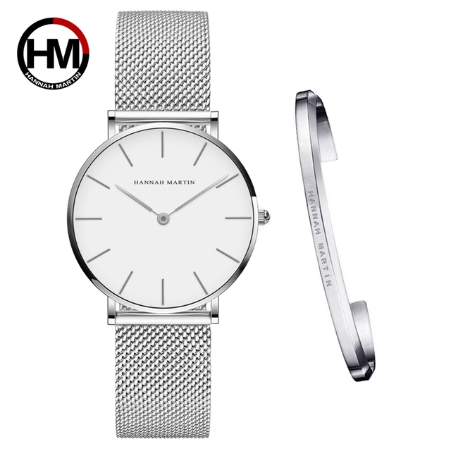 white Dial Watch Japan Quartz Simple Design Waterproof Rose Gold Stainless Steel Mesh Band Lady Watches for Women