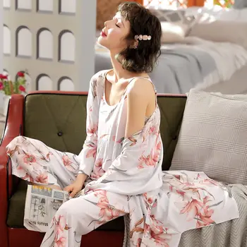 

Conjunto de pijama de 3 piezas para mujer, ropa de decoración de primavera y verano 2020, Conjunto de pijama Sexy para mujer, ca