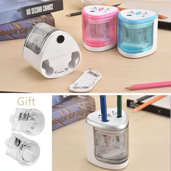 

New Automatic Pencil Sharpener 2 Double Holes Electric Pencil Sharpener Pen Knife School Office Supplies Stationery Student Gift