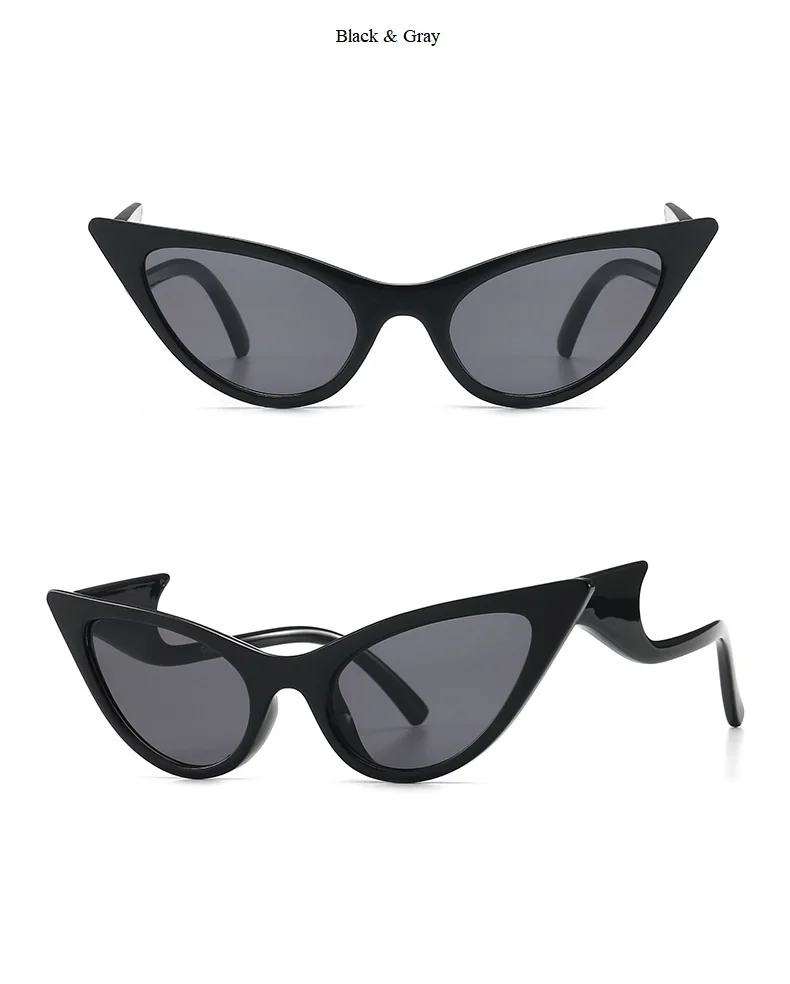 Женские солнцезащитные очки "кошачий глаз" в трехцветной оправе больших размеров, винтажные брендовые солнцезащитные очки с волнистыми ножками, женские шикарные очки черного и фиолетового цвета
