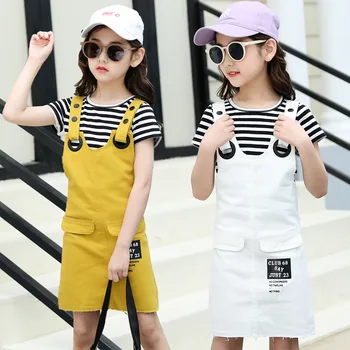 

Kids Tracksuit For Girls Clothing Sets Summer Girls Clothes T-shirt+Strap Dress Outfit Girls Sport Suit Teen Children Clothing