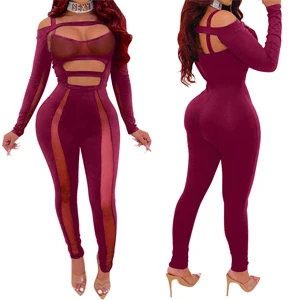 Red See Through Bodycon Jumpsuit