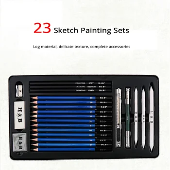 

23 Pcs Portable Sketch Set Professional Painting Tool SetIron case packaging for Drawing Graffiti Artist&student Art Supplies