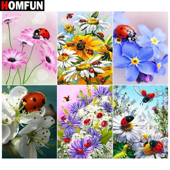 

HOMFUN Full Diamond Embroidery "Ladybug flower" Diamond Painting Cross Stitch Patterns Rhinestone Unfinished Home Decor
