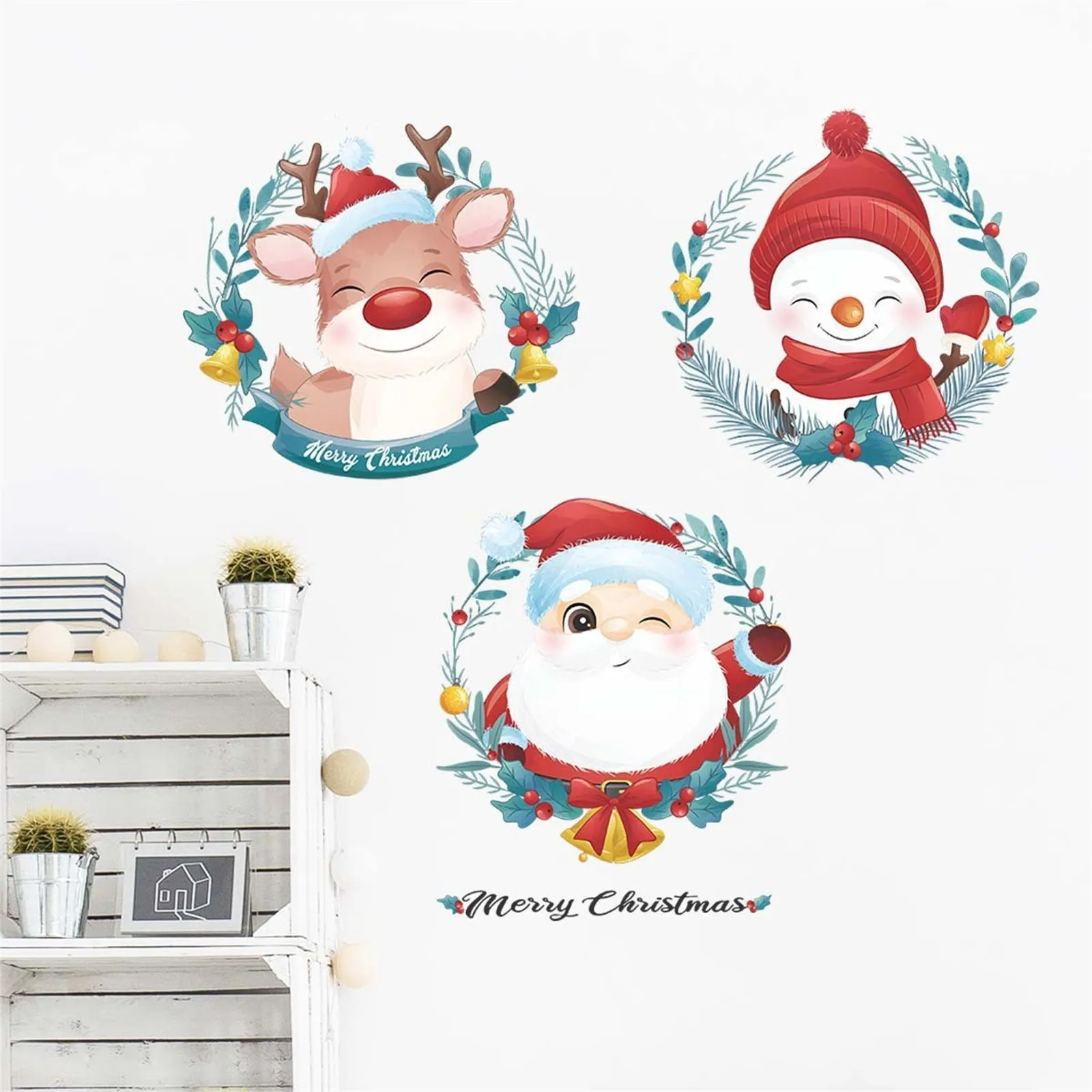 Funny Christmas Wall Stickers for Window Stickers Santa Claus reindeer
