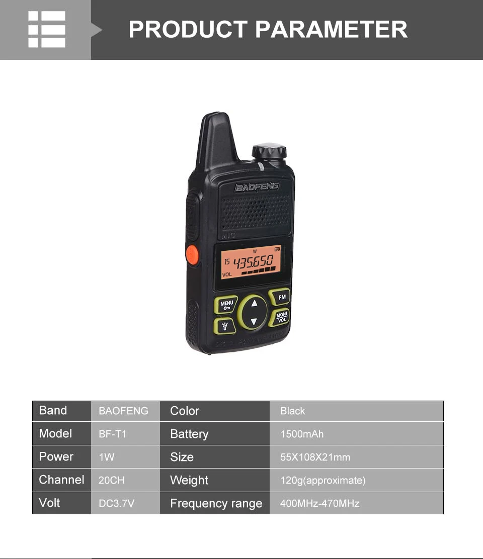 Baofeng Мини Портативная рация BF-T1 lcd UHF FM Ham CB радио двухстороннее радио для детей 1500mAh HF трансивер Interphone