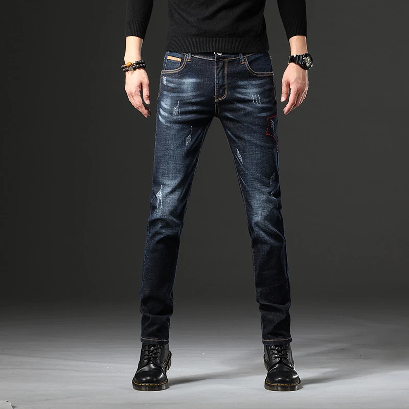 LW325 dark blue Обтягивающие мужские джинсы бизнес стрейч джинсовые брюки Классический прямой крой джинсы Hombre мужские синие джинсы уличные брюки Calca Masculina - Цвет: LW325 dark blue