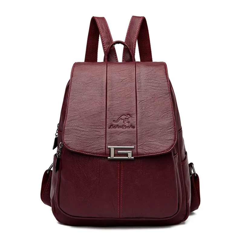 High Quality Leather Backpack Woman New Arrival Fashion Female Backpack String Bags Large Capacity School Bag Mochila Feminina - Цвет: Red G