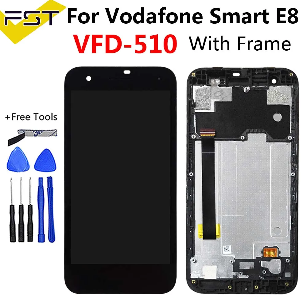 Black 5.0''For Vodafone Smart E8 VFD510 VFD 510 LCD Display Touch Screen Phone Digitizer Assembly With Frame Replace Parts+Tools