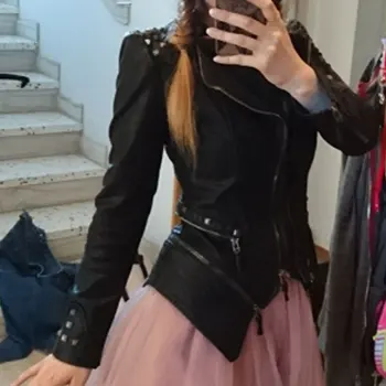 

2020 Coat Motorcycle Jacket Women Winter Autumn Black Fashion Outerwear faux leather PU Jacket Gothic faux leather coats