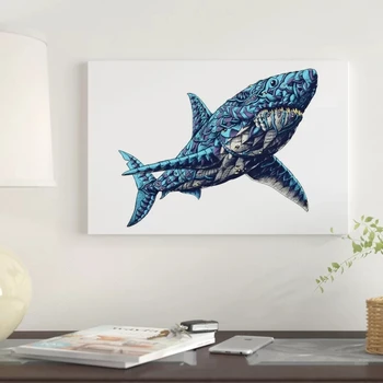 

Wall Art Home Splicing Sharks Decoration Cartoon Canvas Print Painting Modular Animal Picture Posters Modern Living Room Frame