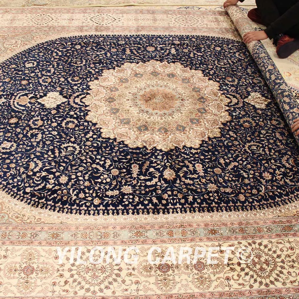 YILONG 8 'x 10' синий медальон ручной работы Шелковый персидский ковер для гостиной