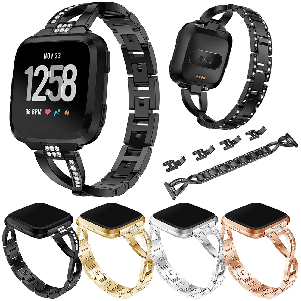 Ремешок для браслета Fitbit Versa ремешок для часов металлический рифленая Нержавеющая Сталь Браслет для Fitbit Versa Сменный ремень