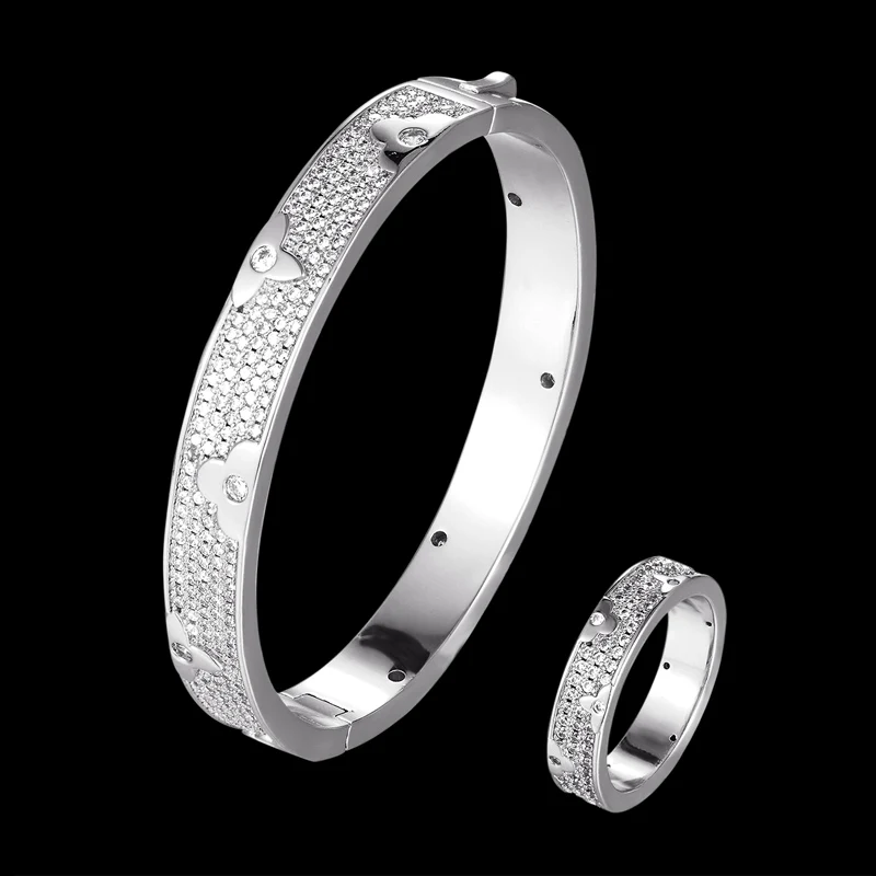 Zlxgirl роскошный бренд Полный AAA кубический циркон браслет с кольцом Свадебные Ювелирные наборы модные женские вечерние парные наборы бижутерии - Окраска металла: silver white ring 7
