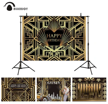 

Allenjoy Great Gatsby Banners Gold Spray Black Pattern Luxurious Photozone Party Supplies Child Happy Birthday Events Backdrops