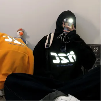 

2019 Winter New Youth Pop Plus Velvet Hoodie Sweatshirt Fashion Casual Letter Print Tide Brand Pullover Orange / Black