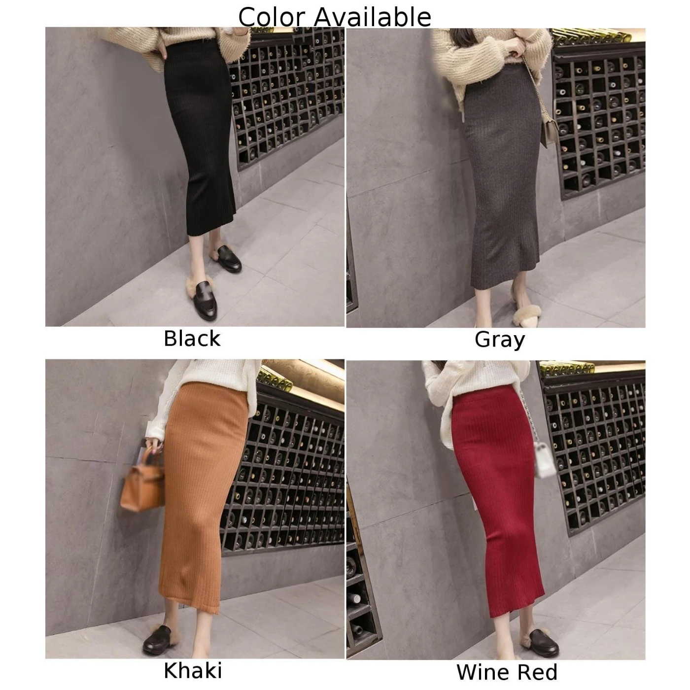 Женская Осенняя модная повседневная простая тонкая Однотонная юбка ...