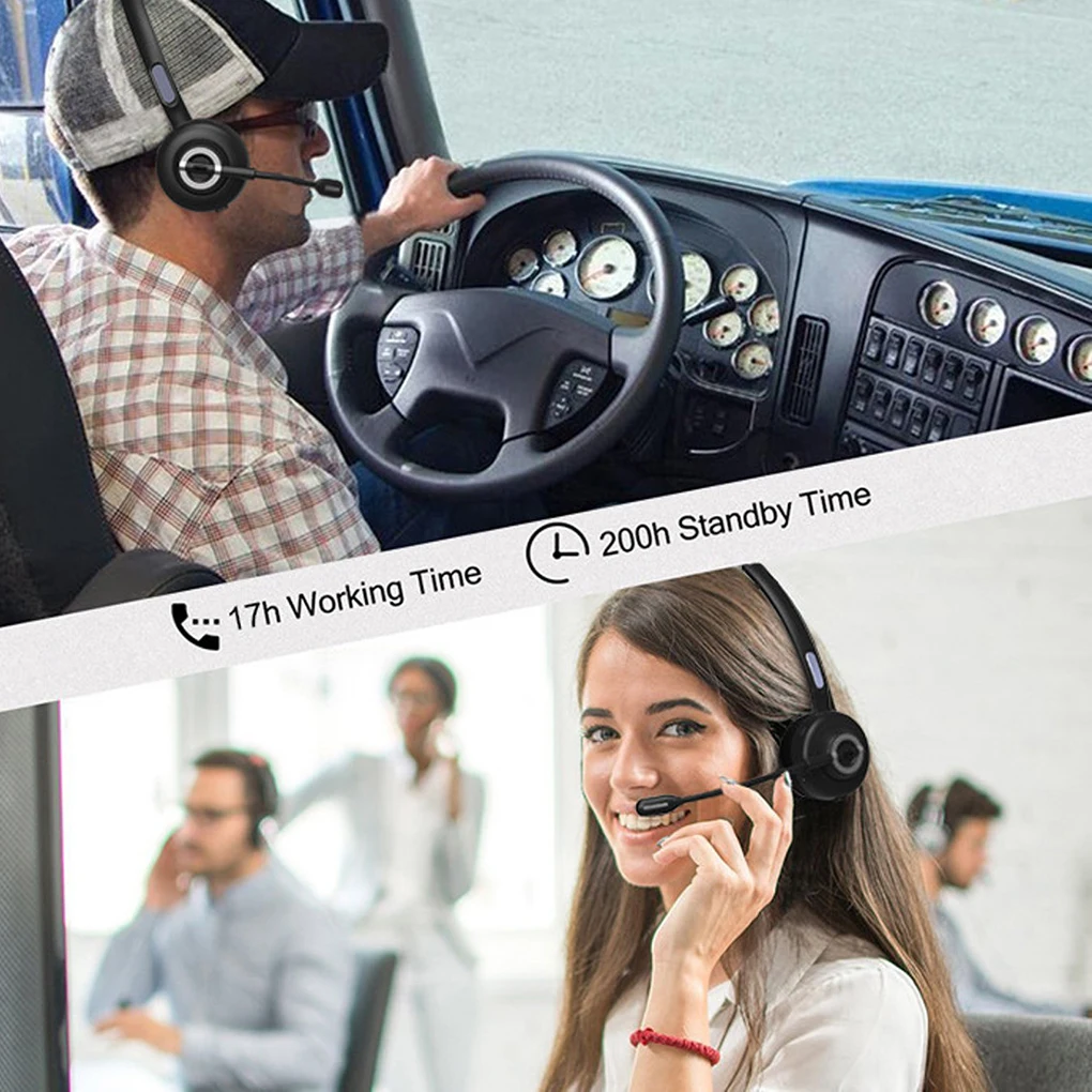 M97 Bluetooth 5 0 Headset Wireless Earpiece with Microphone Over The Head Headphones with Noise Cancelling
