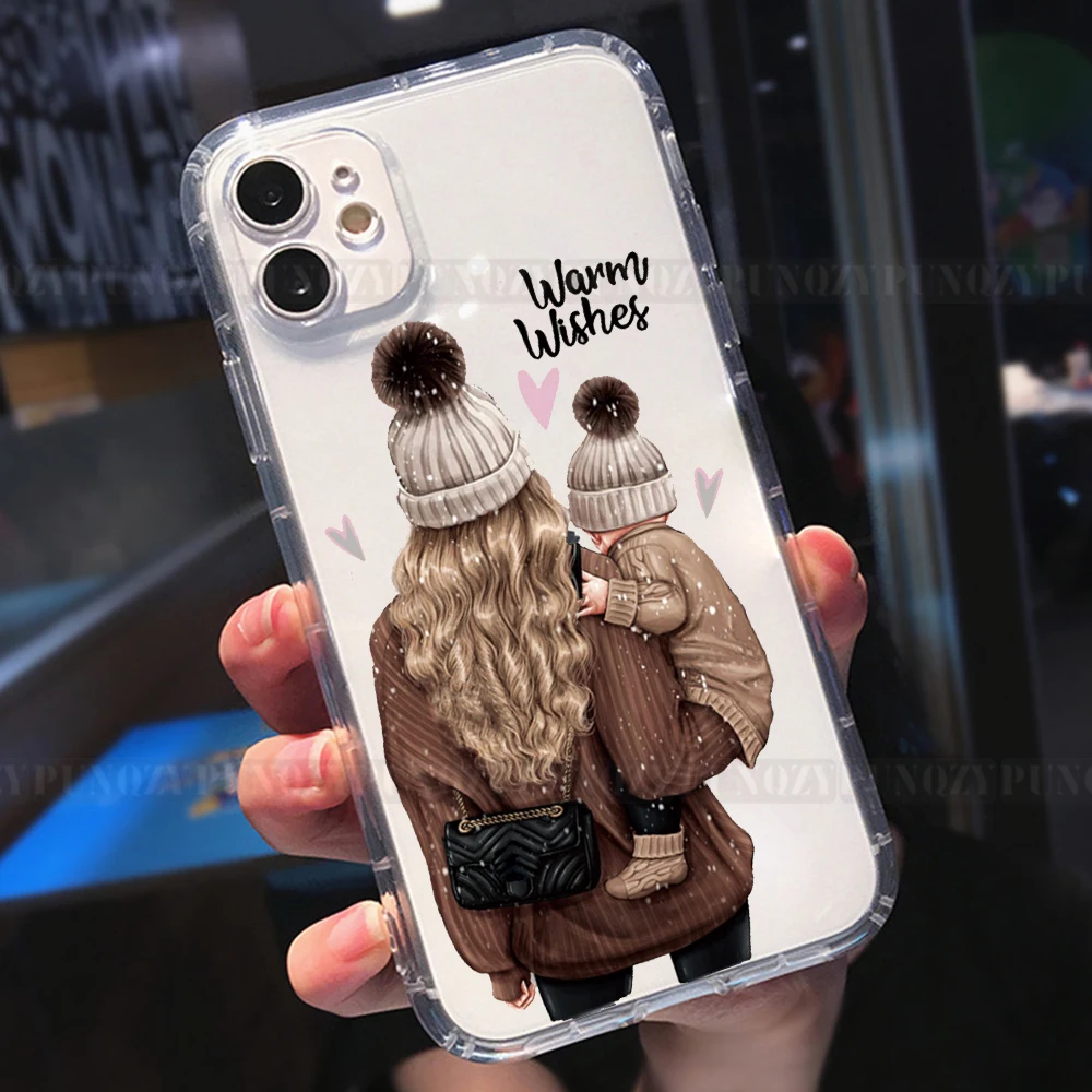 Cute girl Super MoM Baby Phone Case For iPhone 12 PRO 13 pro max XR 11 PRO MAX 8 7 6 plus XS MAX Father's Day Love Soft TPU Case
