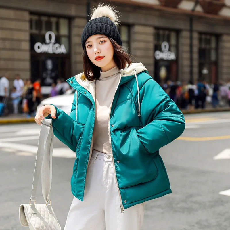 Thick Women Winter Jacket New Women Down Cotton Coat Loose Warm Hooded Patchwork Color Female Outdoor Parkas H005