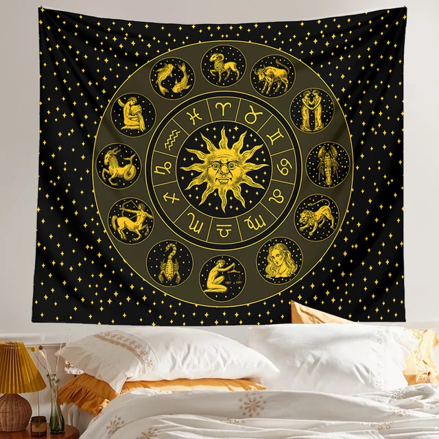 Asztrológia Zodiactapestry Fal Függő Csillagkép Fali Dekoráció Jóslatos Boszorkányhelyi Szoba Nap Hold Kollégiumi Szőnyeg - Image 4