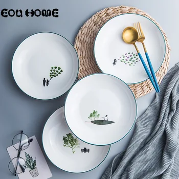 

Pastoral Ceramic Dinner Plates Deep Plate Steak Dish Dessert Snack Dishs Porcelain Fish Plate Dinnerware Cake Plate