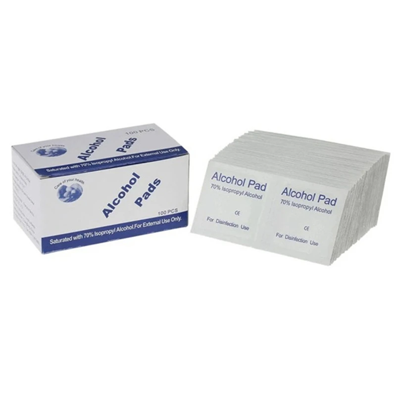 100 unids/caja portátil torundas de algodón con Alcohol toallitas desechables desinfección de heridas de antiséptico de esterilización de primeros auxilios a casa