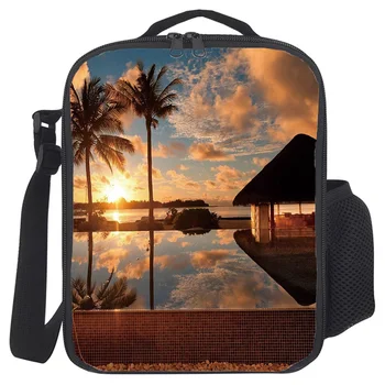 

Insulated Lunch Bag Beach Sunset Coconut Tree Sea Thermal Tote Bags Cooler Picnic Food Lunch Box Bag For Kids Women Men