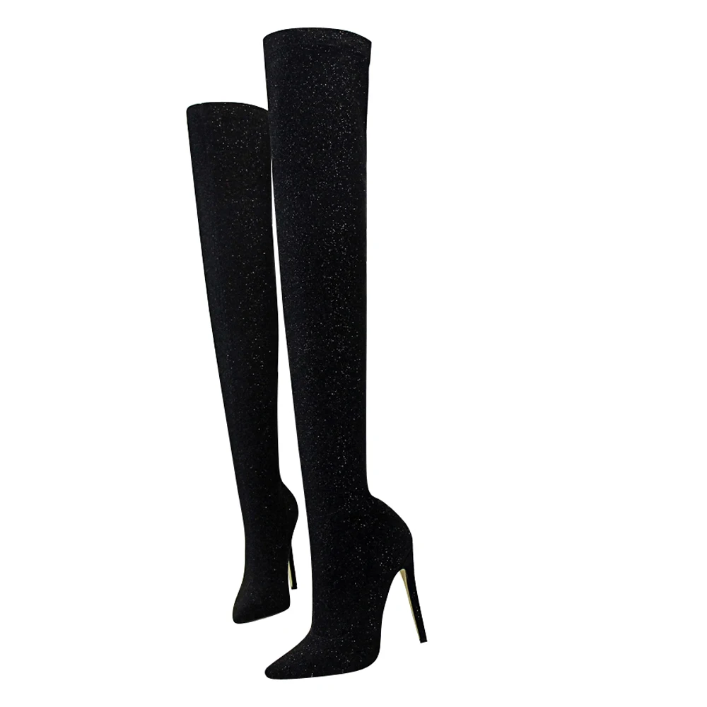 Elastic Satin Slim Fit Over The Knee Boots Women Winter Ladies High Heel Thin Heels Long Thigh High Boots Shoes K0146