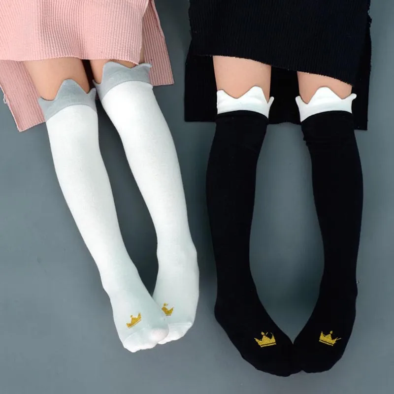 Детские носки гольфы с принтом короны милые длинные хлопковые носки принцессы для девочек осенне-зимние носки для маленьких девочек skarpetki