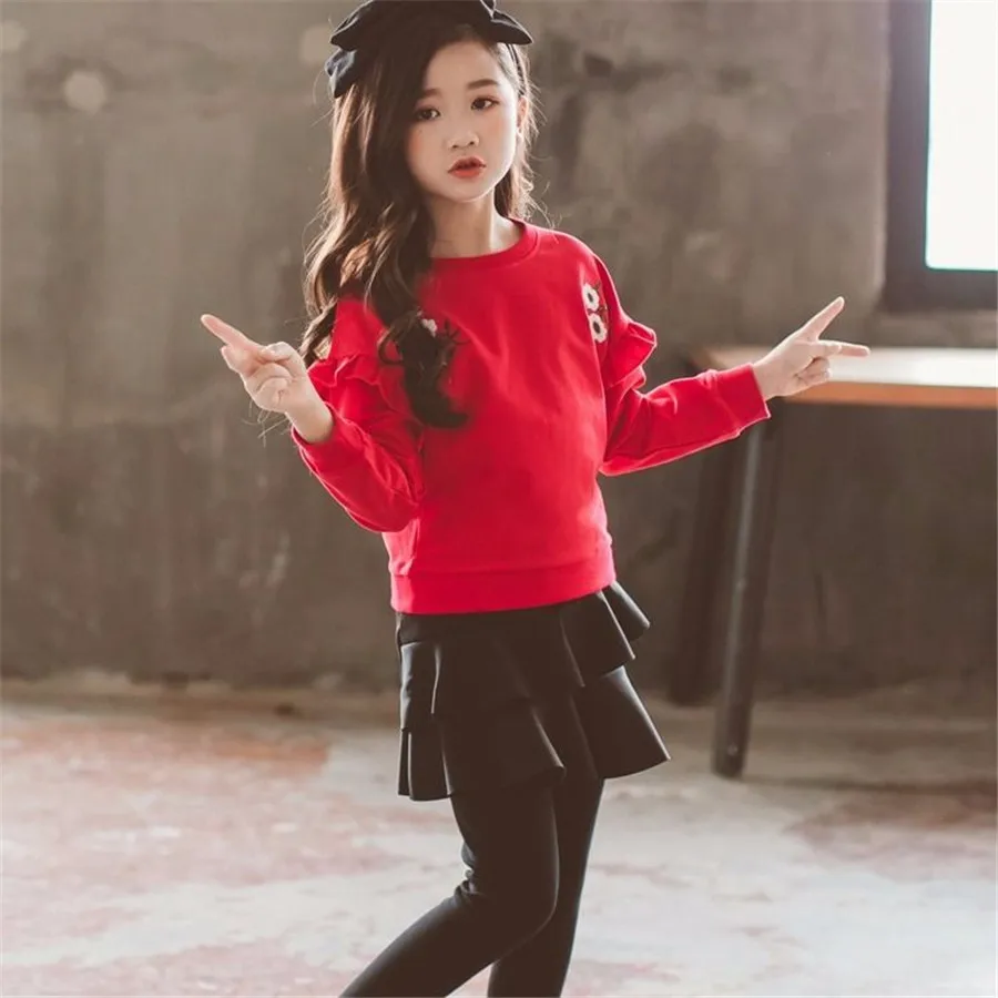 Детская одежда на осень и весну комплект для девочек Новые Модные Топы + юбка