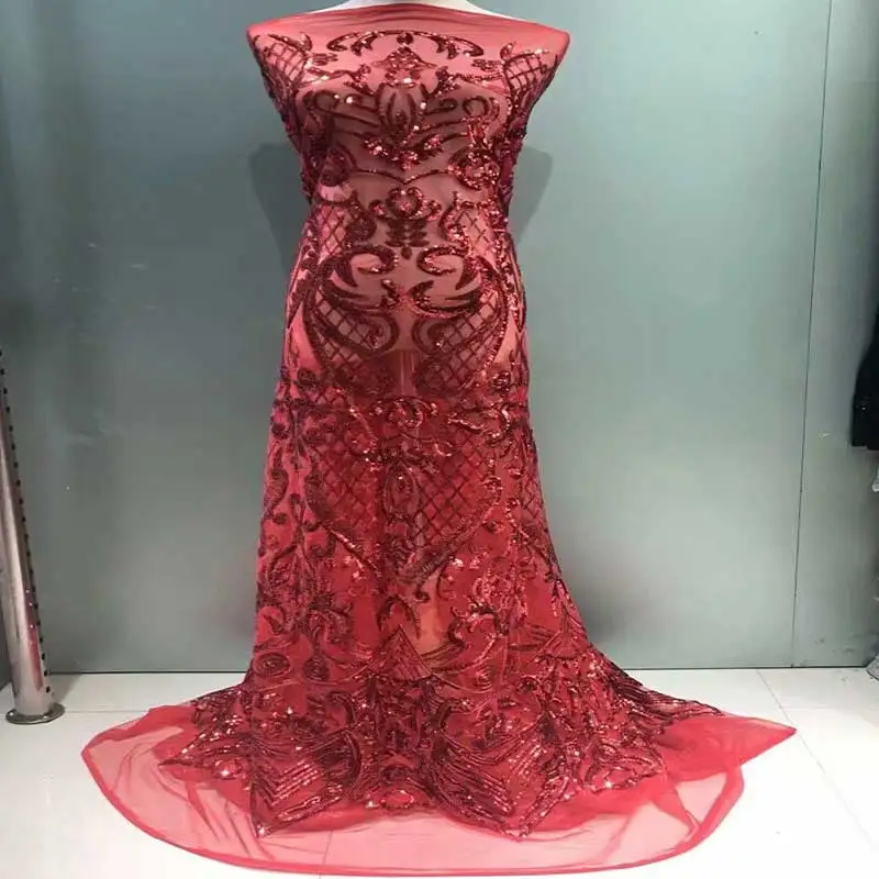 New Arrival Sequins Lace Fabrics African Nigerian Tulle Mesh Lace Fabric for Wedding Lace Fabrics with Sequins YJ03