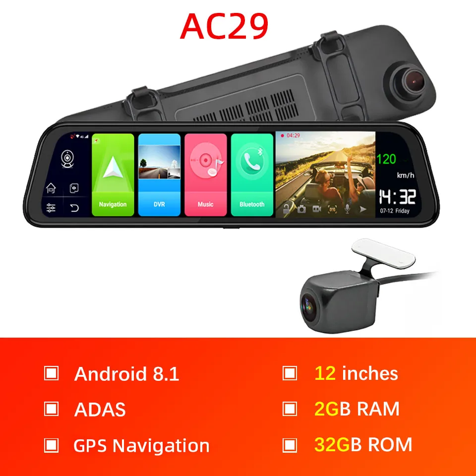 AC29 Bluavido, 4G, Android 8,1, зеркальный видеорегистратор, 2 Гб ОЗУ, 32 Гб ПЗУ, gps навигация, Автомобильный видеорегистратор, зеркало заднего вида, 1080 P, видеорегистратор, видеокамера - Название цвета: AC29