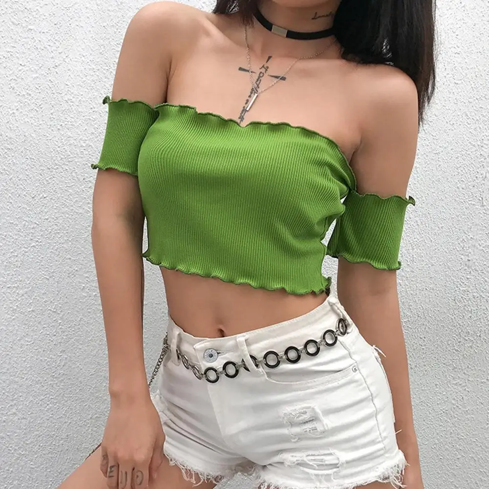Summer Women Solid Crop Tops Casual Short Sleeve Fashion Off Shoulder Vest Tanks Top Sexy Clothing tank top women crop 5 Colors