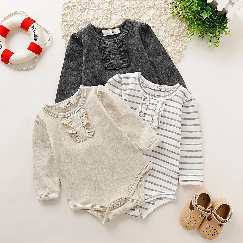 

Autumn Baby Romper Infant Boys&Girls Long Sleeve Solid Striped Print Romper O-Neck Clothes Roupas Kids Cotton Clothing 3M-18M