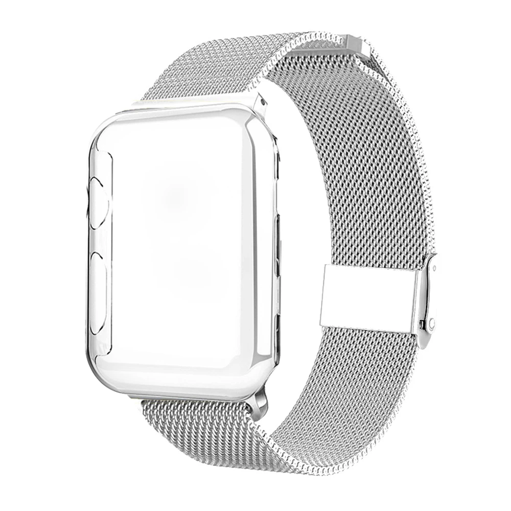 Миланская петля ремешок+ чехол с магнитной пряжкой для Apple watch 42 мм 38 мм 40 мм 44 мм браслет ремешок подходит для iwatch серии 5 4 3 2 1 - Цвет ремешка: Silver