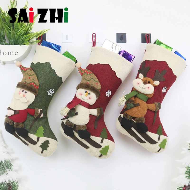 Saizhi, рождественские чулки, висячие, рождественские, для катания на лыжах, Санта-Клауса, украшения, новогодний мешок для конфет, подарочные носки, рождественский подарок