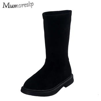 

Mumoresip 2020 Fashion Girls Boots Big Children Girl & Mom Boots High Tops Rubber Boots For Kids Size 26-39 Brown Black Colors